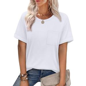 XIEERDUO Summer Tops for Women Casual Crewneck Short Sleeve Shirts Pocket Comfy, XXL XIEERDUO Summer Tops for Women Casual Crewneck Short Sleeve Shirts Pocket Comfy, XXL