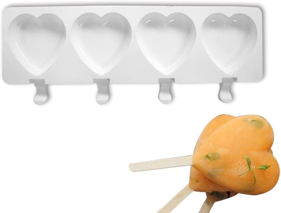 1 Pack Cute Heart Shape Popsicle Molds Silicone Ice Pop Molds 4 Cavities Popsicle Molds for Kids Adults Ice Cream Mold Cakesicles Mould DIY Popsicle Maker Homemade Popsicle Silicone Molds D