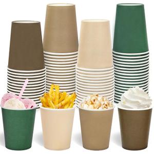 100 Pcs Green Brown Paper Cups 9oz Woodland Themed Disposable Cup Gradient Color Drinking Cup for Cold Hot Drinks Birthday Bride Shower Supplies