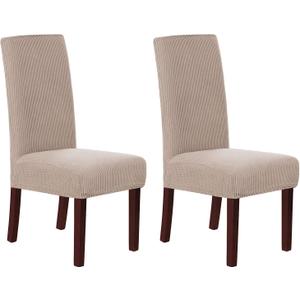 H.VERSAILTEX Stretch Dining Chair Covers Set of 2 Chair Covers for Dining Room Parsons Chair Slipcover Chair Protectors Covers Dining, Feature Textured Checked Jacquard Fabric, Sand