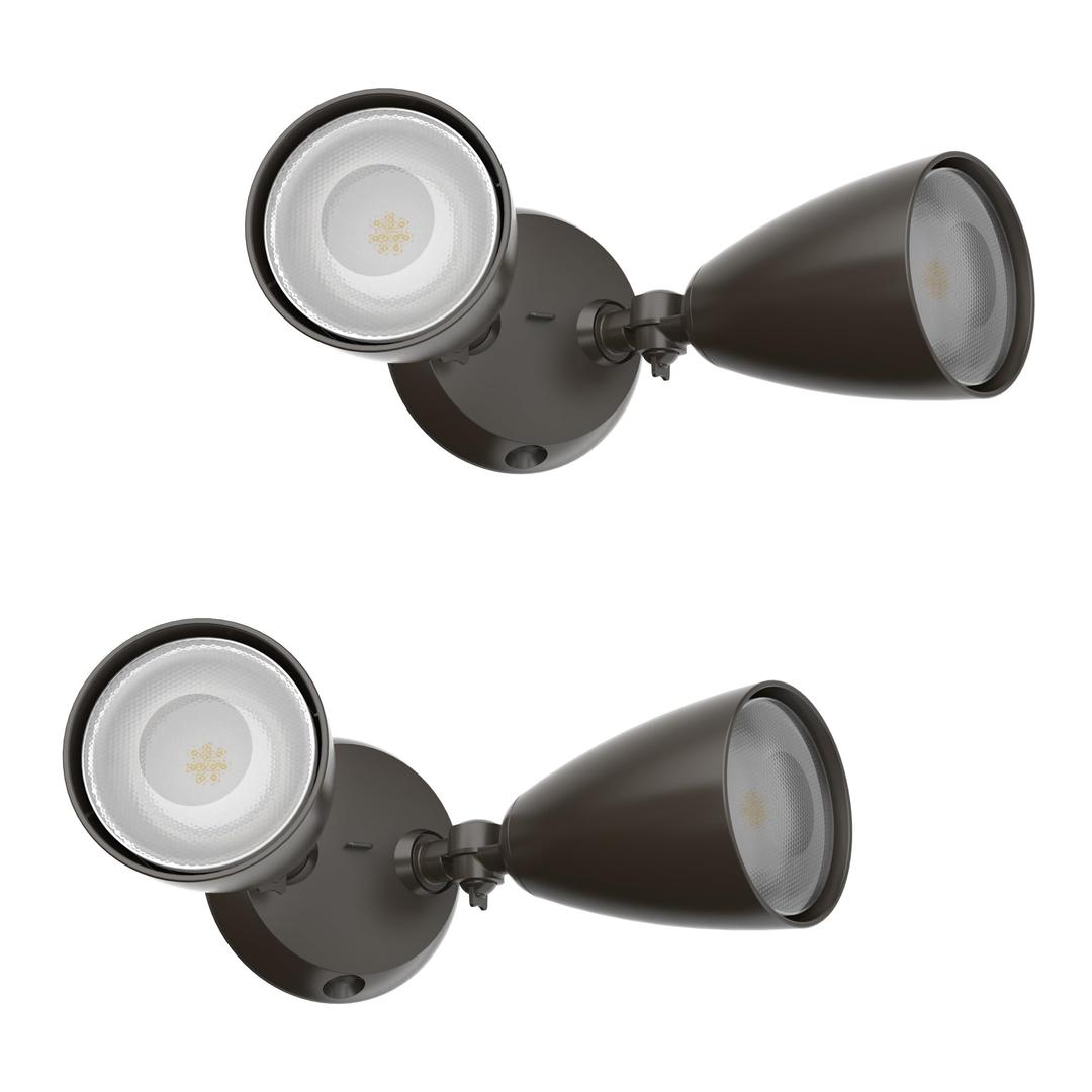 TIERONE Twin-Head LED Flood Light with Dusk to Dawn Photocell UL Listed Outdoor Security Lighting 120V Two Head Par Light with 2 PAR30 Bulbs(Each 12W 1080 Lumen 4000K) 1 Pack Dark Bronze