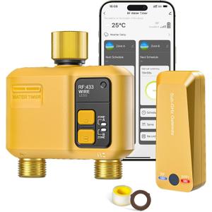 WiFi Water Timer 2 Zone for Garden Hose, Smart Sprinkler Timer with 984ft RF Range, Brass Inlet and Outlet, APP/Voice Control, Rain Delay, Automatic/Manual Irrigation