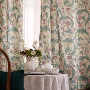 patdrea French Green Floral Curtains,79 Inch Long 2 Panels Set Semi Sheer Curtain with Grommets,Vintage Country Print Toile Linen Curtains Suitable for Kitchen,Living Room,Bedroom,53"*79"