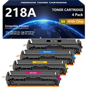 APRONE 218A Toner Cartridges 4 Pack (with Chip) Compatible for HP 218A 218X W2180A W2181A W2182A W2183A Works with Color Pro 3201, MFP 3301 Series (Black/Cyan/Magenta/Yellow)