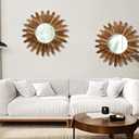 LOSOUR 2 Pack 22 Inch Boho Wall Sunburst Mirror Rustic Round Wood Decorative Mirror Boho Wall Art Decor for Entryway Bedroom Living Room
