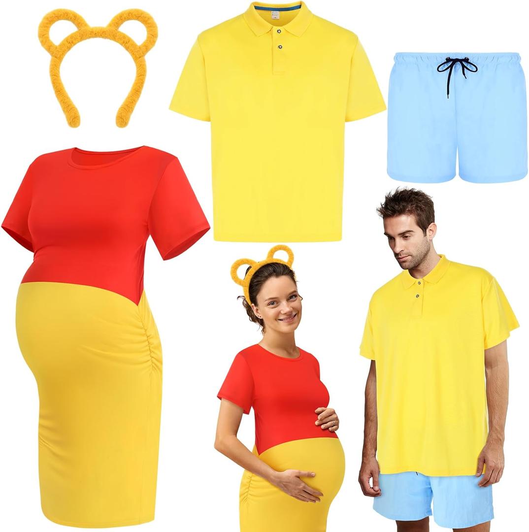 4 Pcs Halloween Maternity Costume New Parents Couple Outfit Dress Pregnancy Cloth for Women New Daddy Mommy Party (Medium)