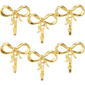 1 Set Gold Triple-Bows Wall Hooks Small Wall Mounted Functional Hooks Gold Decorative Coat Holder Metal Bowknot Door Hanger for Hats Bags Tie Bath Towels Coats, 3 Pieces