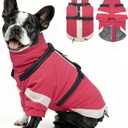 MIGOHI Dog Coat with Harness Built in, 2-in-1 Water-Resistant Dog Jacket, Thermal Fleece Lined Coat with Reflective Strips for Medium Dogs, Zip Up Closure, French Bulldog, Pink, M