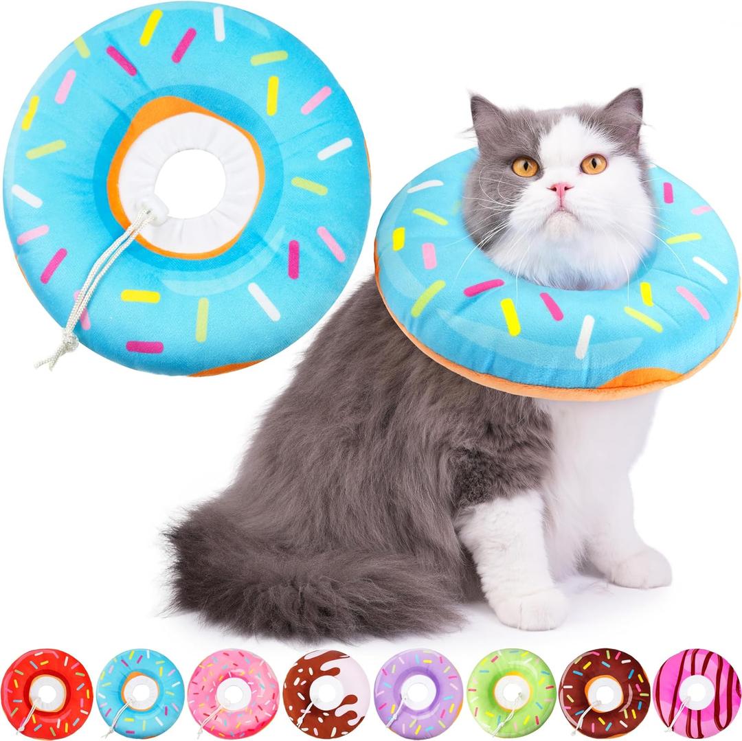 Hpetppy Cat Cone Collar Soft, Cat Recovery Collar for Wound Healing Cute Cat Donut Adjustable Cat Cones to Stop Licking Comfortable Lightweight Neck Elizabethan Collars for Cats Kittens After Surgery, Large, Blue