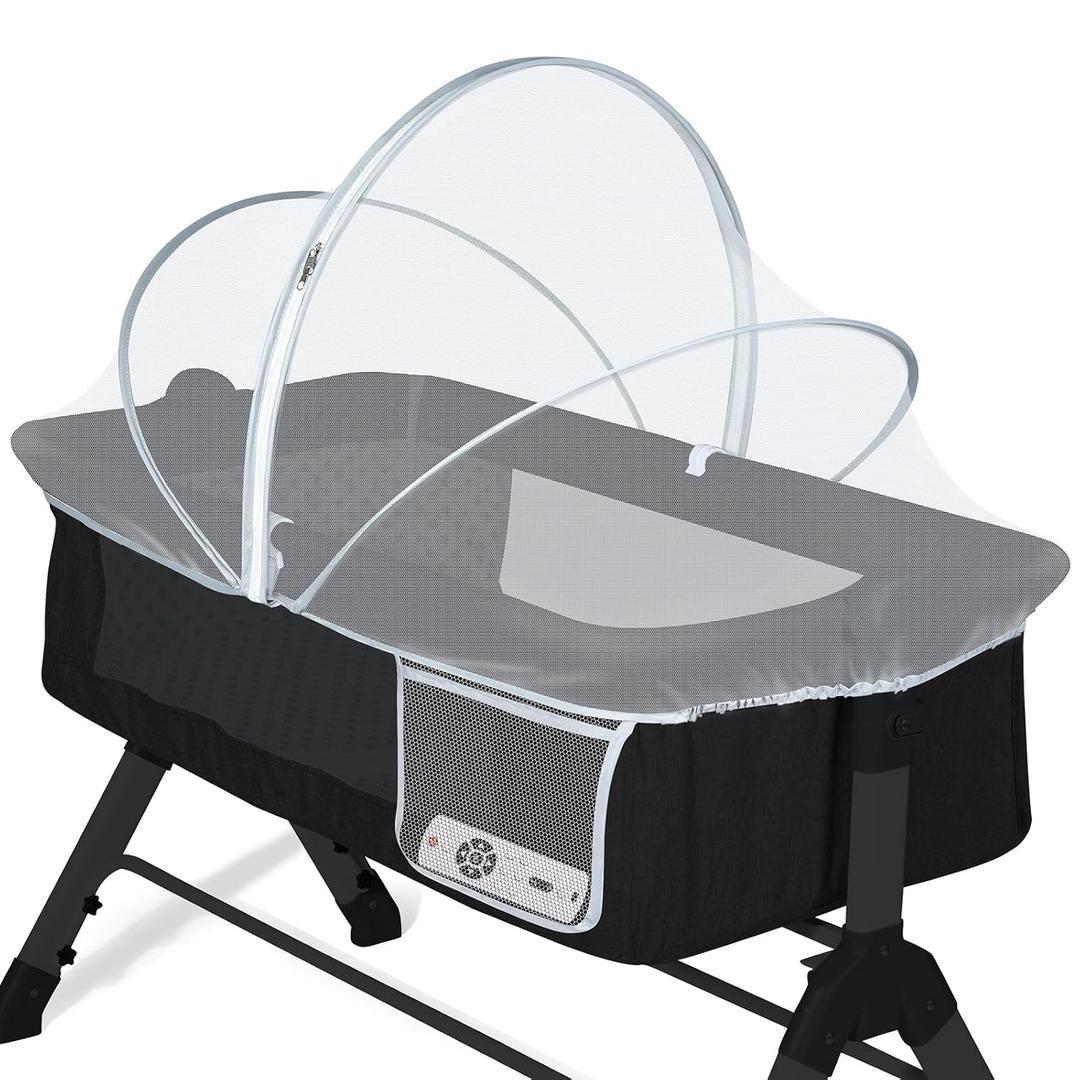 Orzbow Bassinet Cover with Two-Way Zippers & Storage Bag, Bassine Mosquito Net Cover for Bedside Sleeper to Keep Cats Out - Infant from Mosquito Bites and Falling Protection, White