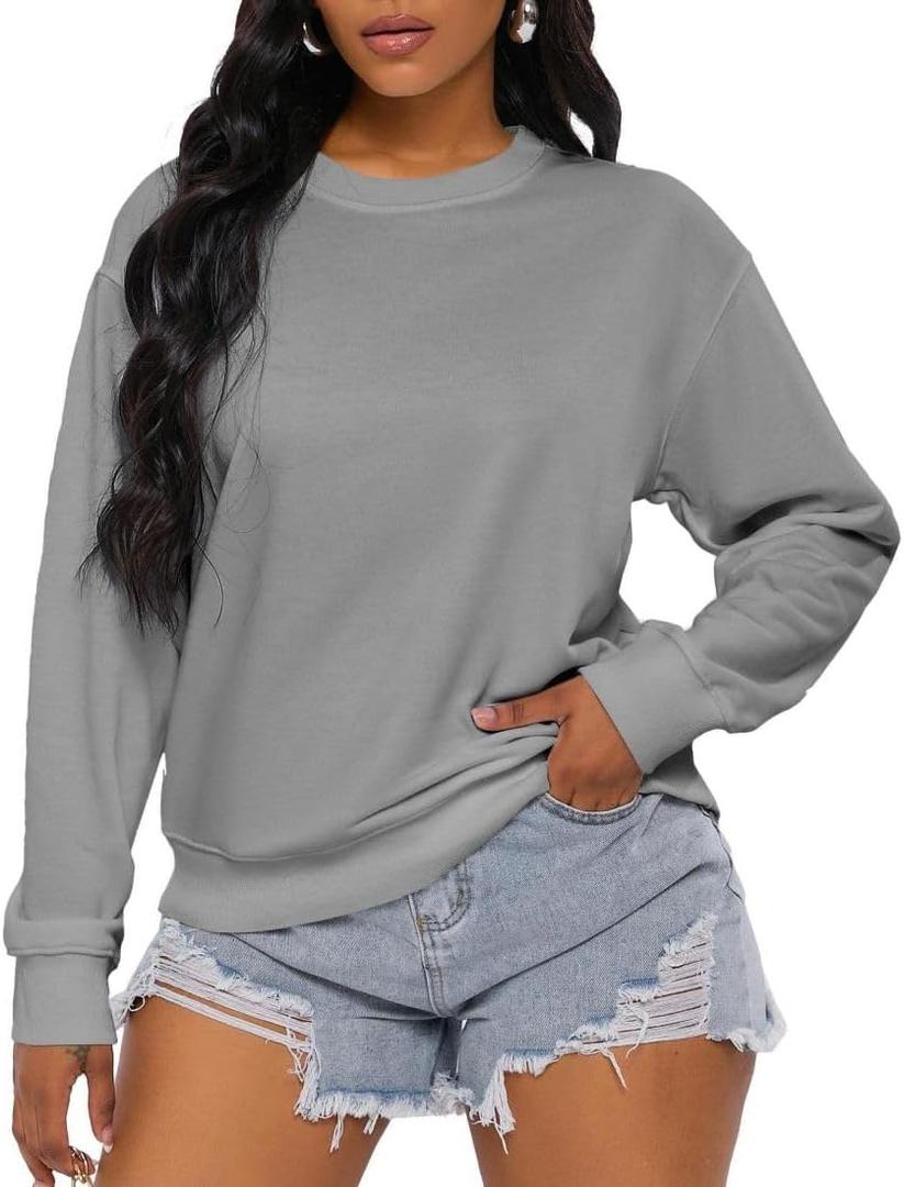 Nimsruc Women Crewneck Sweatshirts Long Sleeve Casual Oversized Sweatshirt (Large, S3355 Gray)