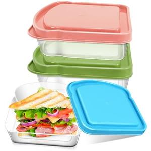 CZWESTC 3 Pack Sandwich Containers, Colored Sandwich Boxes for Lunch, Reusable and Easy to Open Fun Sandwich Container (in 3 Colors)