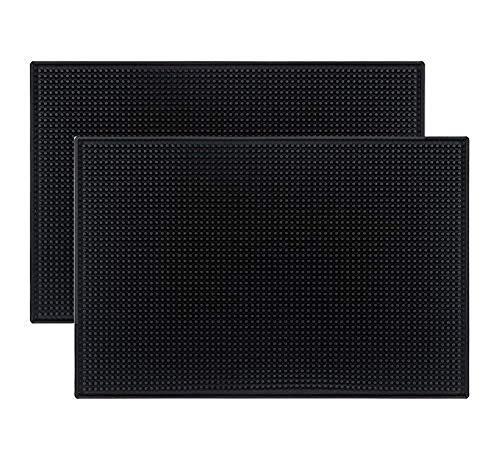 Tebery 2 Pack Black Bar Mat, 18" x 12" Rubber Dish Drying Mat for Countertop, Non Slip Cocktail Service Spill Mats for Bartending, Coffee Bar Mats Accessories for Home Kitchen