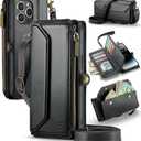 Wallet Case Compatible with iPhone 14 Pro Max RFID Blocking 10-Card Holder Soft PU Leather Magnetic Snap Shoulder Strap Zipper Pocket Phone Case Fit for iPhone 14 Pro Max - Black