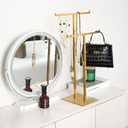 Purse Display Stand Jewelry Towers, Double T-Shaped Tabletop Stainless Steel Hook Hanging Adjustable Height Handbag Holder for Organizer Luxury Bags Necklaces Home Store Boutique Retail Closet