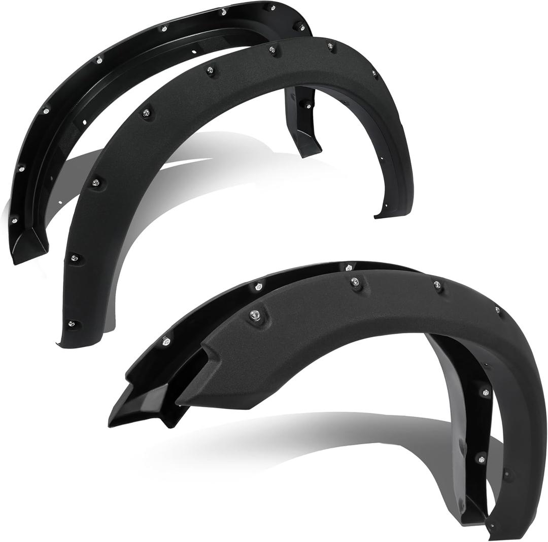 KUAFU Fender Flares Compatible with 2009-2023 Dodge Ram 1500 Classic Pocket Rivet Style Mud Guards Wheel Cover Protector Textured Black Front Rear Excludes R/T & Rebel