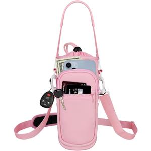 Water Bottle Holder with Strap, Water Bottle Carrier Bag with Phone Pocket, Shoulder Hand Strap Insulated Neoprene 32/40 oz Water Bottle Sleeve for Walking Hiking Camping Gym