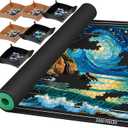 Jigsaw Puzzle Mat Roll Up, Portable Saver Pad 48 x 30.7 Up to 2000 Pieces, Puzzles Matt Rollup with Non-Slip Rubber Bottom & Smooth Top. (6 Puzzle Sorting Trays & 1 Storage Bag) (Black)