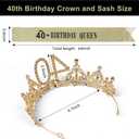 40th Birthday Crown and Sash for Women, 40 Tiara Headband, Black Gold 40th Birthday Decorations Gifts Favors for Female Friends Sister Daughter Wife Mom