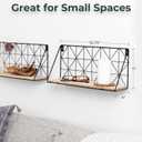 Greenco Geometric Mounted Floating, Home Decor, Metal Wire and Rustic Wood Wall Storage Shelves for Bedroom, Living Room, Bathroom, Kitchen, Office and More Set of 2