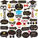 Graduation Photo Booth Props (50Count), Konsait Large Graduation Photo Props Class of 2026 Grad Decor with Sticks for Kids Boy Girl, Black and Gold, for Graduation Party Favors Supplies Decorations