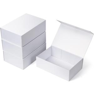 4 Pack 12x8x4 Inches Gift Boxes with Magnetic Closure Lids, White Magnetic Box for Wedding, Groomsmen Bridesmaid Proposal, Birthdays, Mother's Day