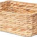 YAHUAN Water Hyacinth Storage Baskets for Organizing Drawer Basket With Handle Square Shallow Basket Wicker Baskets for Shelf (Original)