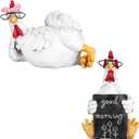 2 Pack Rooster and Chicken Decor, Rustic Farmhouse Resin Statues - Rooster Kitchen Decor, Chicken Home Decor for Tabletop, Bookshelf, Office, Festival Gift