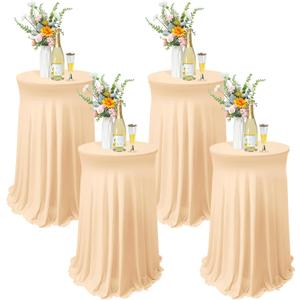 Tegeme 4 Packs Round Spandex Cocktail Tablecloths with Skirt 32 x 43 Inch Cocktail Round Table Cover Spandex Stretch Square Tablecloth Skirt for Table Bar Wedding Party Banquet (Champagne)