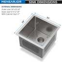 MENSARJOR Bar Sink, 14 x 14 inch Undermount Kitchen Sink, 16 Gauge Stainless Steel Sink, Handmade for Kitchen Sink, Bar Sink, or Outdoor Sink