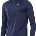 NORTHYARD Men's Quarter Zip Pullover Athletic Running Shirt Long Sleeve | 1/4 Zip Top, Quick Dry Lightweight, Moisture Wicking Breathable, Reflective Strips, Performance Workout Gym, Hiking Sports (Blue, L)