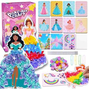 QLKYTALA Poke Poke Art Kits for Girls - Arts and Crafts for Kids 4-8 - 4 5 6 7 8 9 10 Year Old Girl Birthday Gifts - Princess Dress-Up DIY Creative Activity Toys