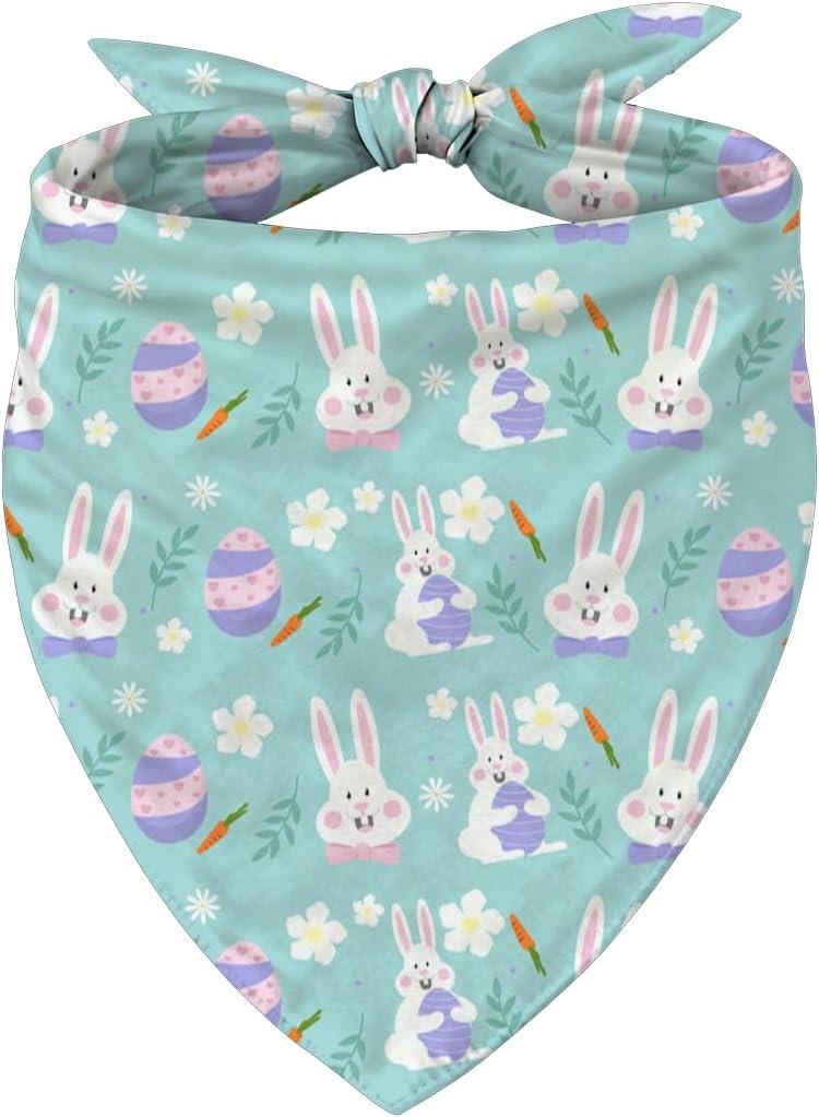 Easter Dog Bandana, Cute Bunny & Egg Triangle Pet Scarf, Spring Holiday Puppy Bib with Carrot and Flower Design for Small Medium Dogs