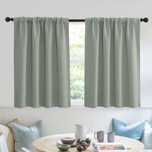 RYB HOME Short Curtains 36 inch 2 Panels Set, Room Darkening Small Window Drapes Thermal Insulated Cafe Curtains for Kitchen Dorm Transit Van, W52 x L36 inch, Grayish Green