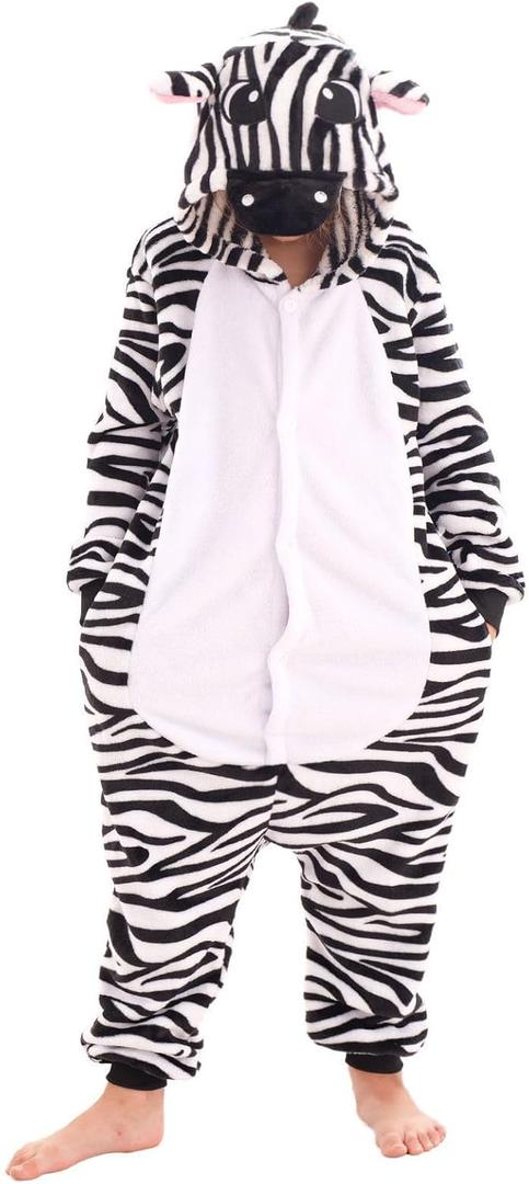 Animal Onesie for Kids Adults Halloween Costumes for Girls Boys Womens Mens Cosplay Outfit Zebra (X-Large, Black)