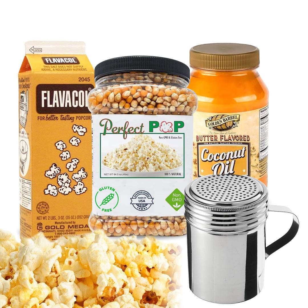 Perfectware Movie Night Popcorn Set (Popcorn Kernels, Salt, Oil and Shaker) Best By: 03/26/25