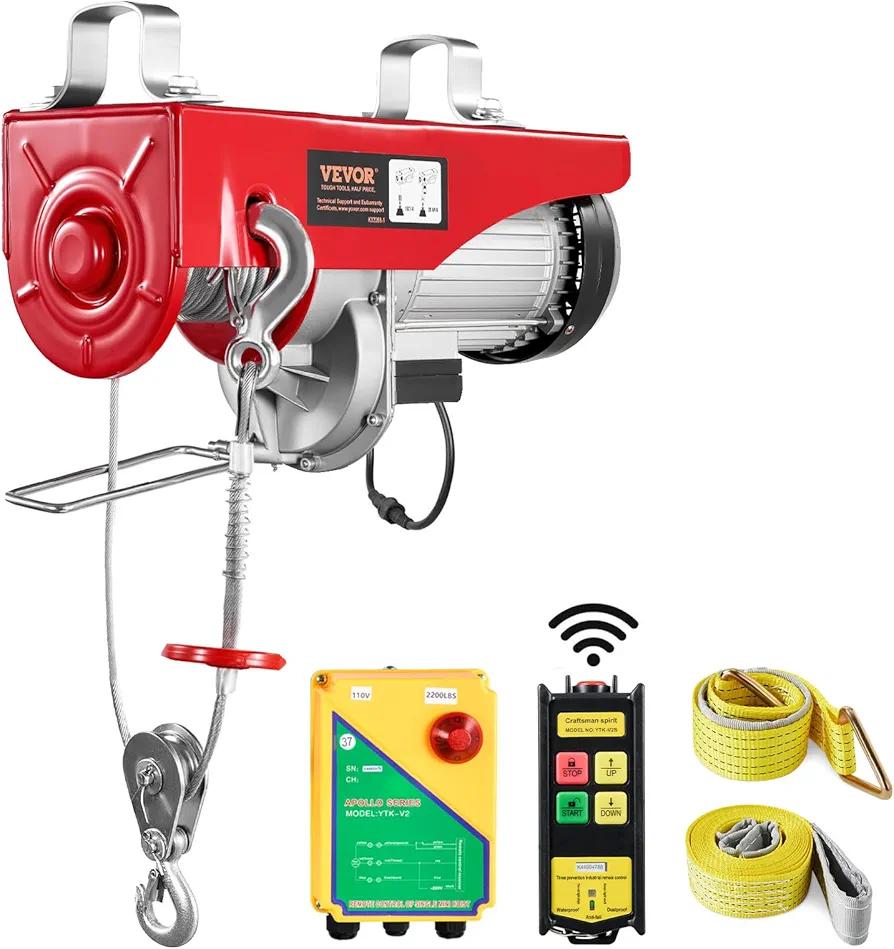 VEVOR 2200lbs Electric Hoist with Wireless Remote Control,110v Electric Hoist with Remote Control, 40ft/20ft Lifting Height & Motor, for Garage Warehouse Factory