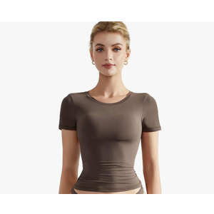 SUUKSESS Women Double Lined Fitted Basic Tee Crew Neck Short Sleeve Y2K Crop Top S