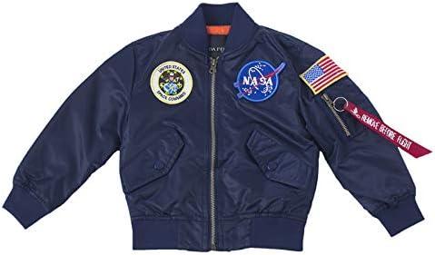 OYSTERBOY NASA MA-1 Flight Jacket Military Coat for Kids Boys (135cm（10T）, Replica Blue)