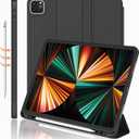 iPad Pro 12.9 Inch Case 2022/2021/2020 (6th/5th/4th Gen) with Pencil Holder [Support iPad 2nd Pencil Charging/Pair],Trifold Stand Smart Case with Soft TPU Back,Auto Wake/Sleep(Black)