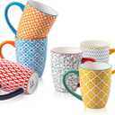 Ceramic Coffee Mugs Set - 16 Oz Large Porcelain Tea Cups with Handle for Women Men Cocoa Latte Cappuccino - Christmas Housewarming Gift - Microwave Dishwasher Safe - Set of 6 - Assorted Colors