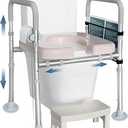 Raised Toilet Seat with Handles, Toilet Seat Riser for Seniors with Adjustable Height & Width, 450lbs Handicap Elevated Toilet Seat for Elderly, Pregnant, Fit Any Toilet (Add Assistance Steps)