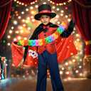 Latocos Kids Magician Costume Boys Girls Magic Kits with Vest Bag Zipper Gloves Hat Cape Wand Halloween Dress Up