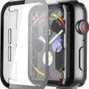 Misxi 2 Pack Hard PC Case with Tempered Glass Screen Protector Compatible with Apple Watch SE 3 (2025) SE 2 SE Series 6 Series 5 Series 4 44mm, Scratch Resistant Overall Protective Cover for iWatch, Clear