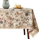 ISAENNE Designer French Light Beige Tablecloth Rectangular,Linen Florals and Birds Pattern Table Cloth,Anti-Wrinkle Decorative Tablecloths for Dining Thanksgiving Kitchen,55"*87"-Cornucopia