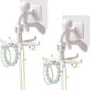 2 x 2 PCS 360Rotating Hanging Jewelry Organizer for Storage Necklace, Bracelets, Watches, Rings, Self-Adhesive Necklace Holder Organizer for Wall, Closet and Door, Bathroom, White