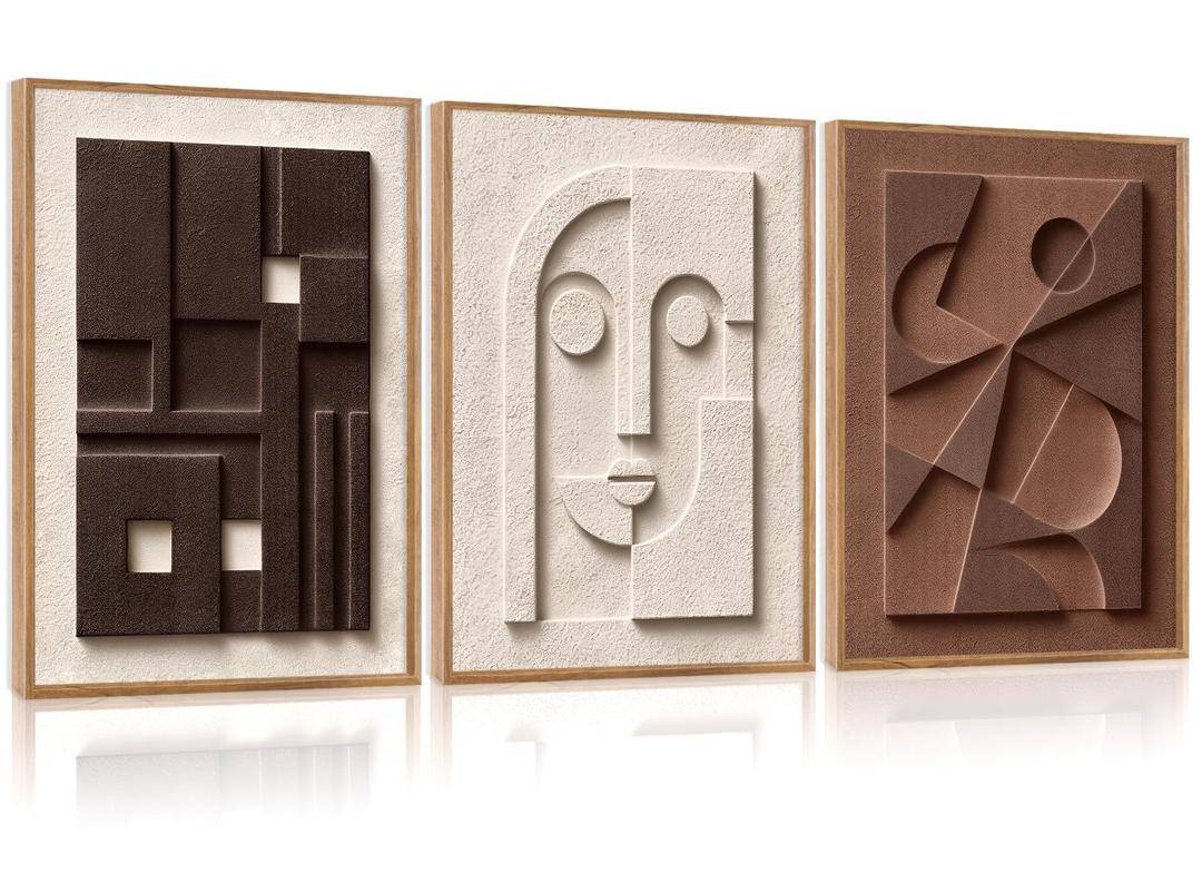 CHDITB 3D Large Geometric Relief Wall Art, Neutral Minimalist Wall Decor