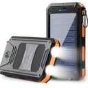 Solar Power Bank - 36800mAh Solar Phone Charger, USB-C QC3.0 Fast Charger with LED Flashlight, IP65 Waterproof Portable Power Bank for Camping, Hiking Outdoor Activities, Orange