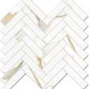 Vamos Tile Herringbone Peel and Stick Backsplash Tile - 10 Sheets Calacatta Gold PVC Self Adhesive Tiles Stick on Wall Tile for Kitchen, Bathroom and Fireplace