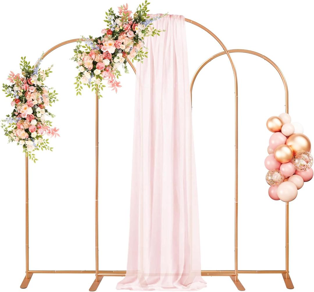 Aluminum Arch Backdrop Stand Set of 3 (7.2FT & 6.6FT & 6FT), Gold Wedding Balloon Arched Frame, Metal Square Arch Stand Backdrop for Birthday Party Baby Shower Ceremony Decoration Indoor Outdoor